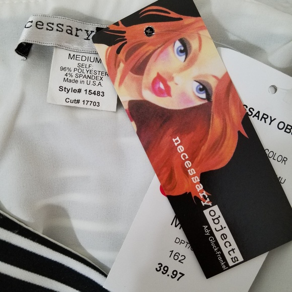 necessary objects  black and white striped scalloped edge skirt Med circle NWT - Picture 2 of 7